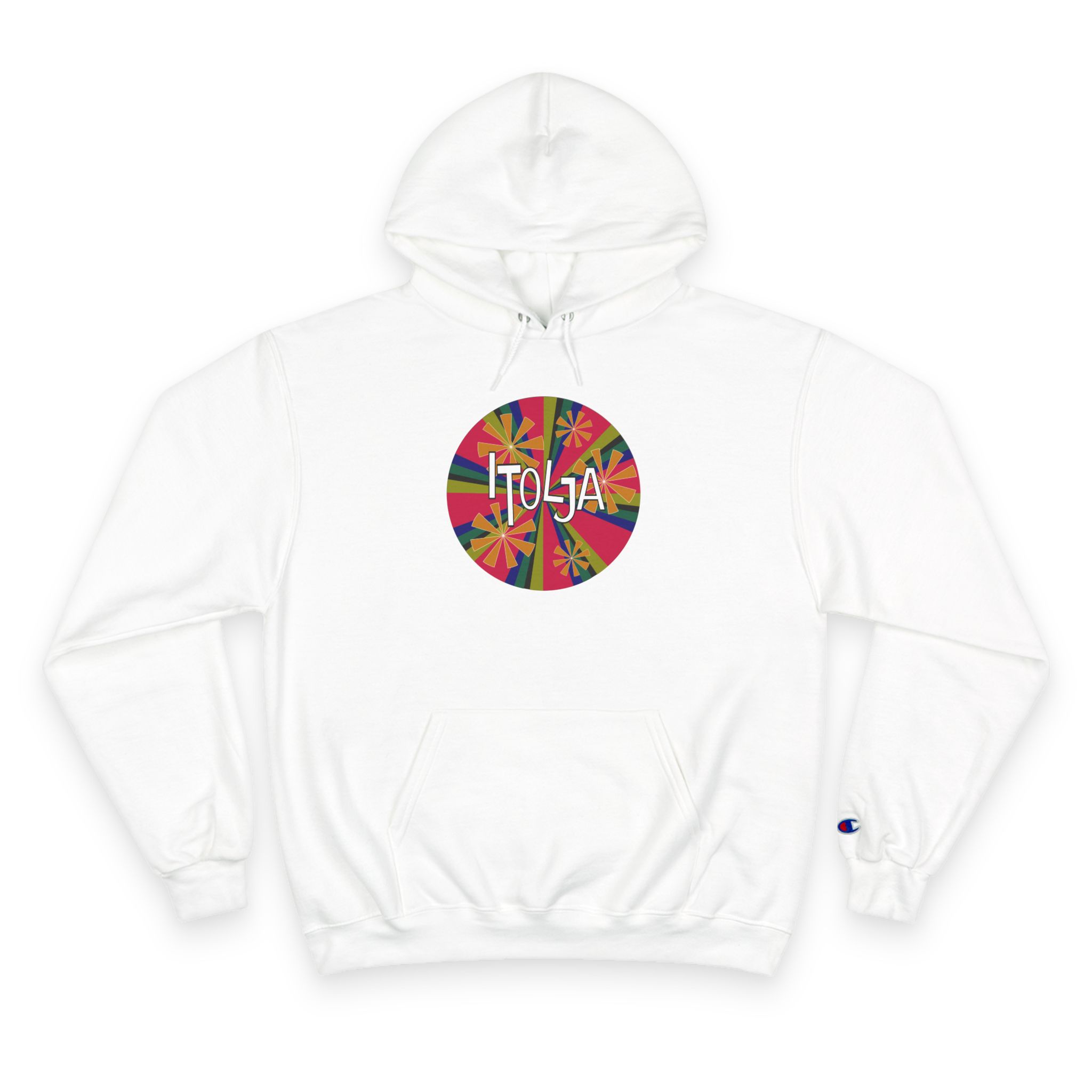 Champion Hoodie with Colorful 'Itolja' Retro Circle Graphic